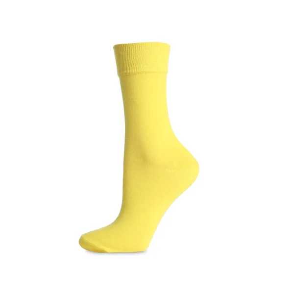 Jedna Nová Žlutá Ponožka Izolovaná Bílém — Stock fotografie