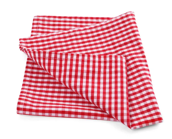 One Red Plaid Napkin Isolated White — стоковое фото