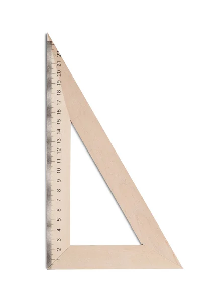Ξύλινο Τρίγωνο Σημάνσεις Μήκους Μέτρησης Που Απομονώνονται Λευκή Επάνω Όψη — Φωτογραφία Αρχείου