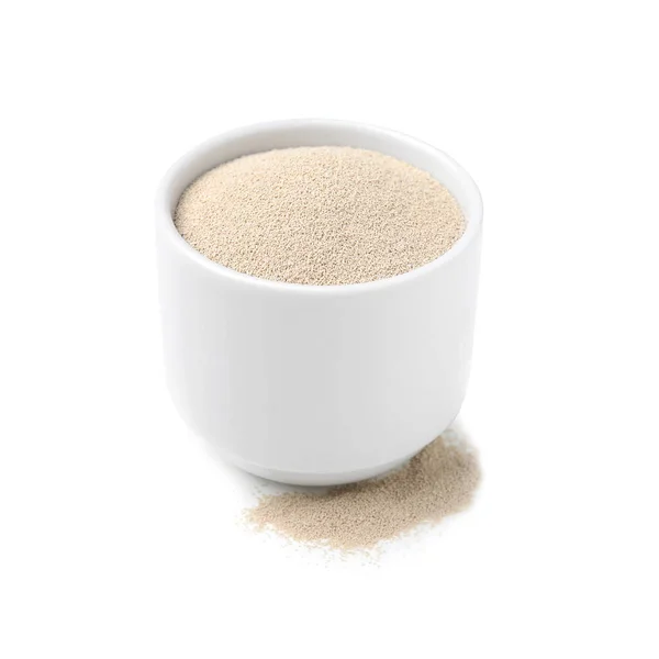 Granulated Yeast Bowl White Background — Stock Photo, Image
