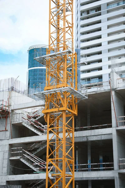 Construction Site Tower Crane Unfinished Building — Photo