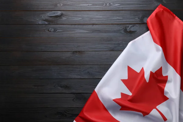 Flagge Von Kanada Auf Dunklem Holztisch Draufsicht Raum Für Text — Stockfoto
