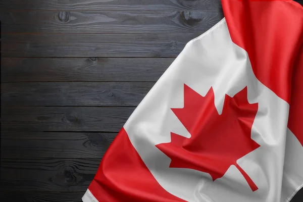 Flagge Von Kanada Auf Dunklem Holztisch Draufsicht Raum Für Text — Stockfoto
