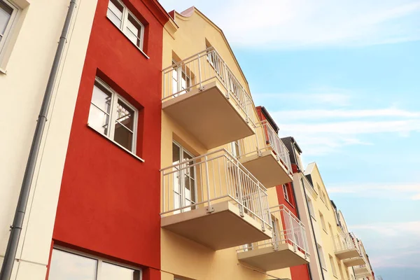 Exterior Beautiful Building Empty Balconies Low Angle View — Stockfoto