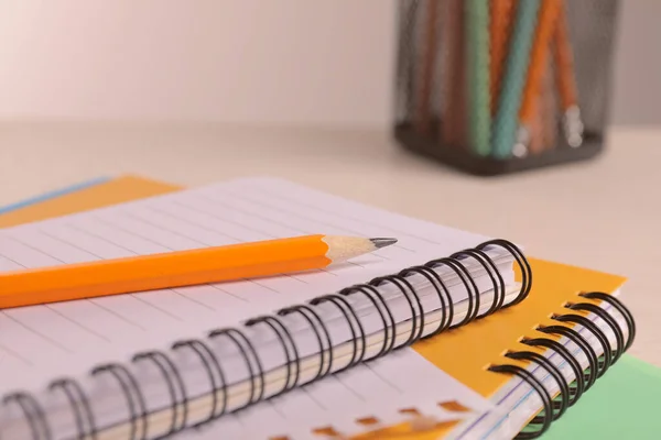Closeup View Notebooks Pencil Workspace — Stockfoto