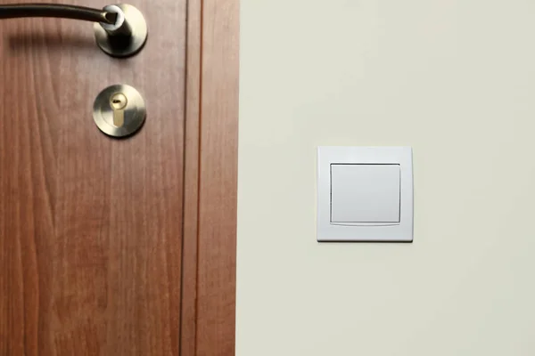 Modern Plastic Light Switch White Wall Indoors — Stock Photo, Image