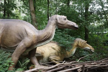 Amersfoort, Hollanda - 20 Ağustos 2022: Dierenpark 'taki dinozorlar