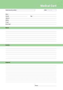 Boş bir tıbbi kartın çizimi. Sağlık hizmetleri