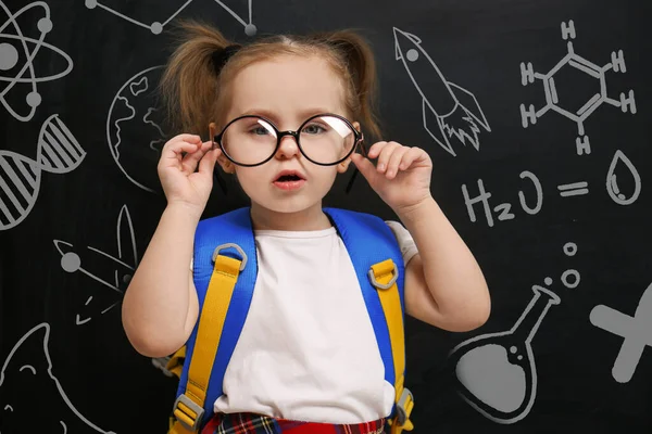 Cute Little Child Wearing Glasses Chalkboard Different Images — Stock Photo, Image