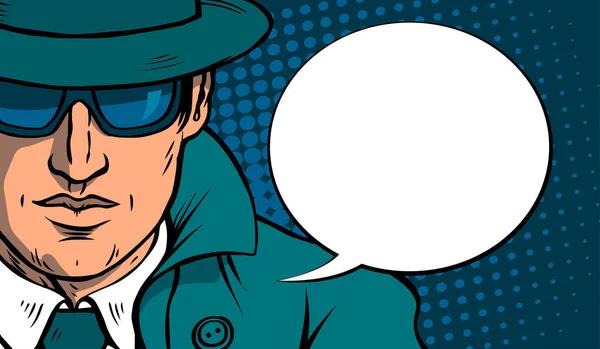 Hombre Detective Investigando Vestido Con Impermeable Sombrero Retro Llevando Gafas — Vector de stock