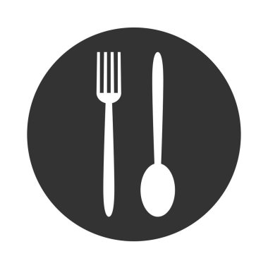 Çatal ve kaşıktan siluetler çizdim. Yemek malzemeleri. Logo, sembol kafe ve lokanta. Vektör siyah ve beyaz illüstrasyon simgesi