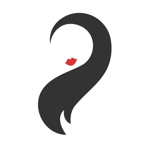 一个黑头发的女人的头红唇美容院 女性美发厅标志 矢量孤立的说明 — 图库矢量图片
