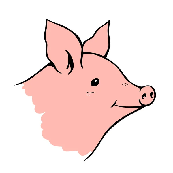 Varkenskop Een Witte Achtergrond Boeren Huisdieren Voedsel Vlees Vector Cartoon — Stockvector