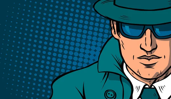 Hombre Detective Investigando Vestido Con Impermeable Sombrero Retro Llevando Gafas — Vector de stock