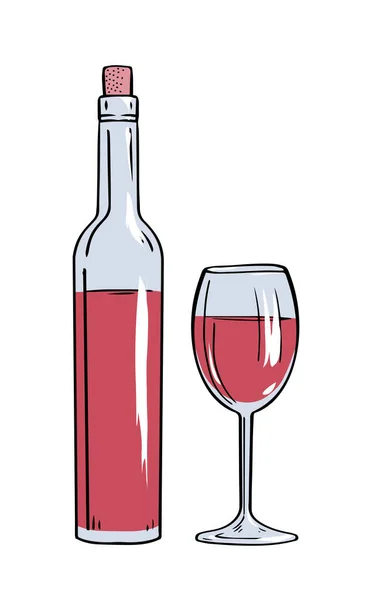 Uma Garrafa Vinho Tinto Com Copo Uma Bebida Alcoólica Agradável — Fotografia de Stock