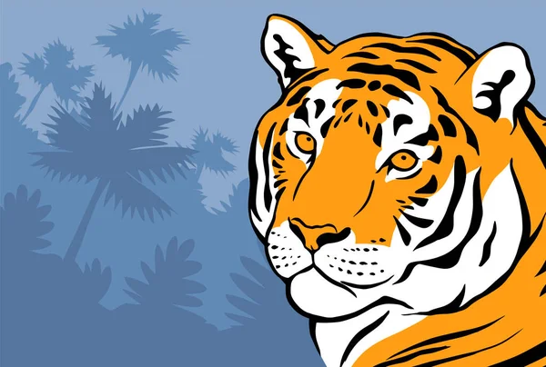Indiska Tiger Bakgrunden Vild Tropisk Skog Huvudet Ett Vilt Djur — Stock vektor