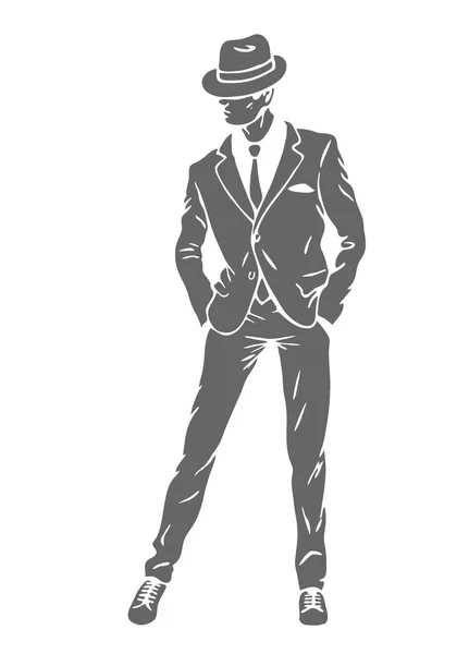 Dance Young Man Retro Suit Tie Hat Jazz Swing Silhouette —  Vetores de Stock