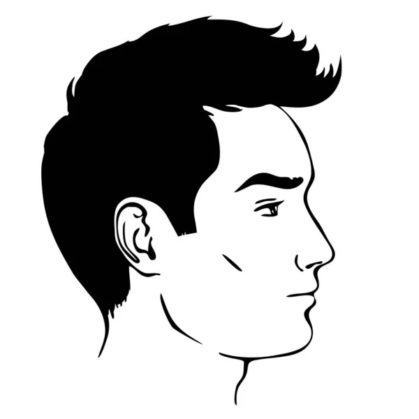 Drawn Profile Portrait Young Man Head Trendy Modern Hairstyle Beautiful —  Vetores de Stock