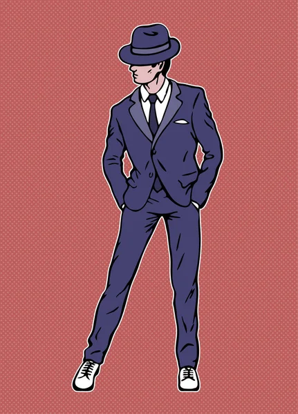 Dance Young Man Retro Suit Tie Hat Jazz Swing Silhouette — Stockový vektor