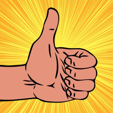 Male hand makes ok gesture with thumb. Contour black drawing. Vector isolated colorful illustration hand drawn. Pop art style