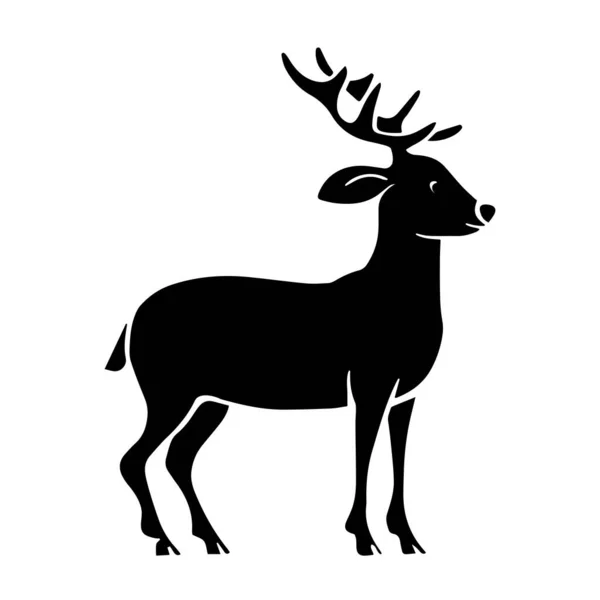 Black Silhouette Forest Deer White Background Beautiful Horned Wild Animal — Archivo Imágenes Vectoriales