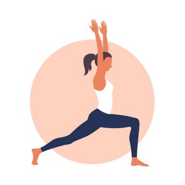 A beautiful girl is engaged in gymnastics against. Body workout. Health and beauty concept. Vector flat illustration