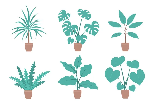 Ensemble Plantes Vertes Pots Décoration Maison Bureau Illustration Plate Isolée — Image vectorielle