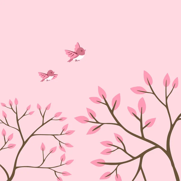Árbol Primavera Con Pájaros Sobre Fondo Rosado Hermosa Naturaleza Diseño — Archivo Imágenes Vectoriales