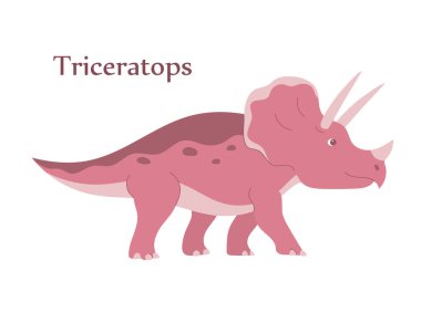 Tehlikeli boynuzlu Triceratops. Jurasik dönemin güçlü otçul dinozoru. Vektör karikatürü izole edildi. Beyaz arkaplan