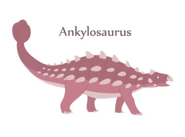 Tehlikeli kuyruklu bir Ankylosaurus. Jurasik dönemin otçul dinozoru. Vektör karikatürü izole edildi. Beyaz arkaplan