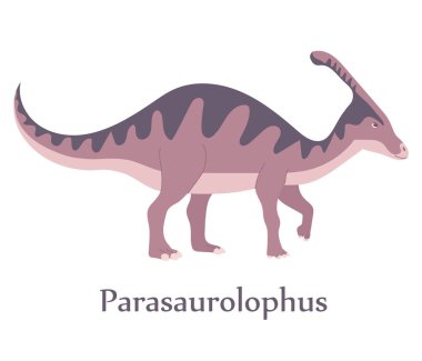 Antik kertenkele parasaurolophus. Jurassic meriod 'un otçul dinozoru. Kafasında büyük bir boynuz var. Vektör izole çizgi film illüstrasyonu