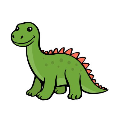 Tatlı çizgi film genç dinozoru. Yeşil brontozor. Vektör izole Clipart çizimi. Beyaz arkaplan
