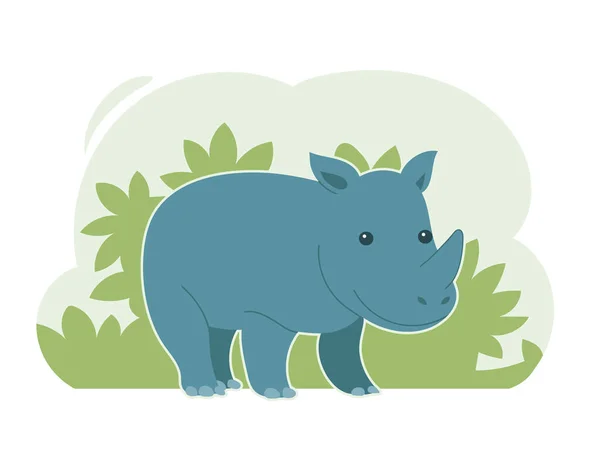 Mignon Rhinocéros Dessin Animé Herbivore Africain Illustration Vectorielle Caractère Enfant — Image vectorielle