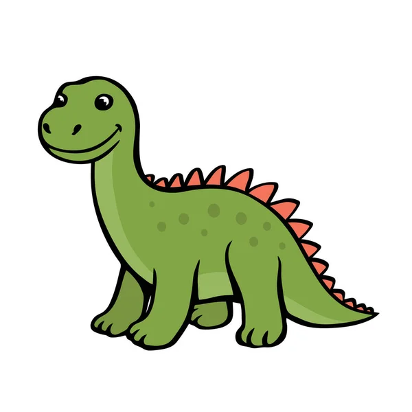 Söt Tecknad Ung Dinosaurie Grön Brontosaurus Vektor Isolerad Clipart Illustration — Stock vektor