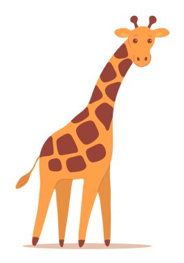 Beyaz arka planda çizgi film zürafası. Afrika otoburu. Hayvanat bahçesi ve safari. İzole edilmiş bebek illüstrasyonu