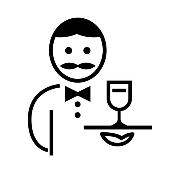 Icon Male Waiter Glass Wine Hand Logo Sign Vector Black — Stock Vector