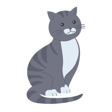 Çizgili şirin çizgili gri kedi. Ev hayvanı. Düz vektör çizimi beyaz arkaplanda izole edildi