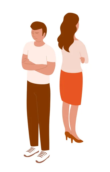 Jovem Mulher Brigam Casal Familiar Magoar Sentimentos Raiva Ilustração Isométrica — Vetor de Stock