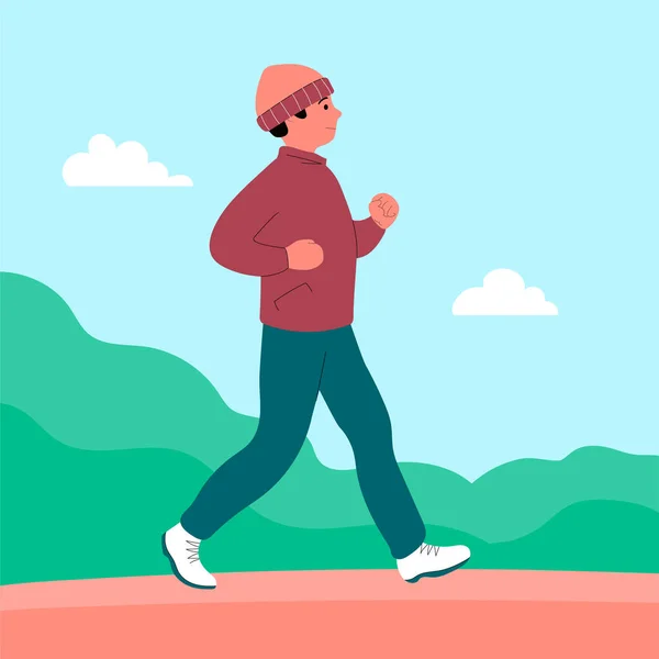 Joven Dedica Correr Deportes Naturaleza Parque Maratón Entrenamiento Estilo Vida — Vector de stock