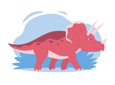 Tehlikeli boynuzlu Triceratops. Jurasik dönemin güçlü otçul dinozoru. Doğa geçmişi. Düz vektör illüstrasyonu