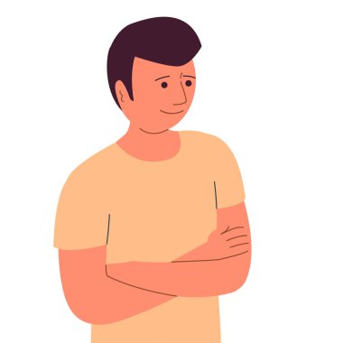 Mutlu bir gülümsemesi olan neşeli genç bir adamın portresi. Avatar erkeği. Düz vektör çizimi beyaz arkaplanda izole edildi