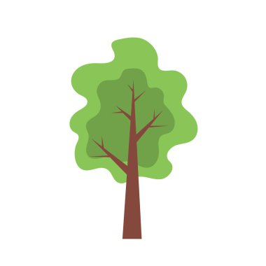 Yeşil yapraklı ağaç. Tasarım ve dekorasyon için şablon ögesi. Doğa ve orman. Düz vektör çizimi beyaz arkaplanda izole edildi