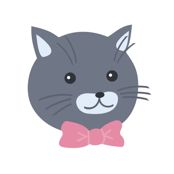 Roztomilá Veselá Kočka Lukem Zvířecí Hlava Domácí Mazlíček Ploché Ilustrace — Stockový vektor