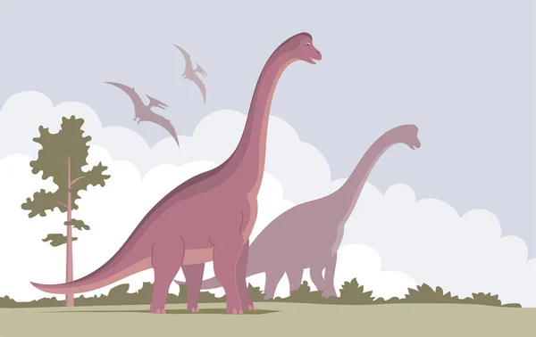 Μεγάλος Βραχιόσαυρος Μακρύ Λαιμό Βοτανικός Δεινόσαυρος Της Ιουρασικής Περιόδου Εικονογράφηση — Διανυσματικό Αρχείο