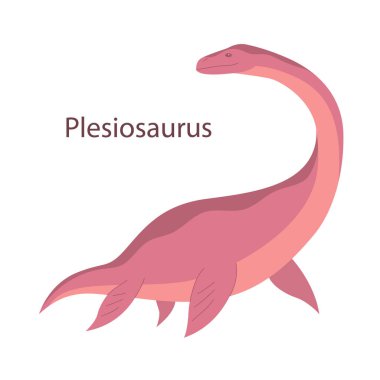 Yüzgeçleri olan tarih öncesi sualtı dinozoru plesiosaurus. Yırtıcı deniz kertenkelesi. Uzun boyun. Dişleri olan korkunç bir çene. Jurasik dönemin vahşi yaşamı. Vektör illüstrasyonu beyaz arkaplanda izole edildi