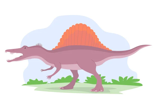 Spinosaurus Rovdjur Dinosaurie Jägare Jura Perioden Fin Tallrik Baksidan Vektor — Stock vektor