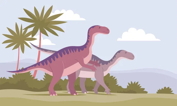 Ancient Pangolin Iguanodon Herbivorous Dinosaur Jurassic Period Vector Cartoon Illustration — Vector de stock