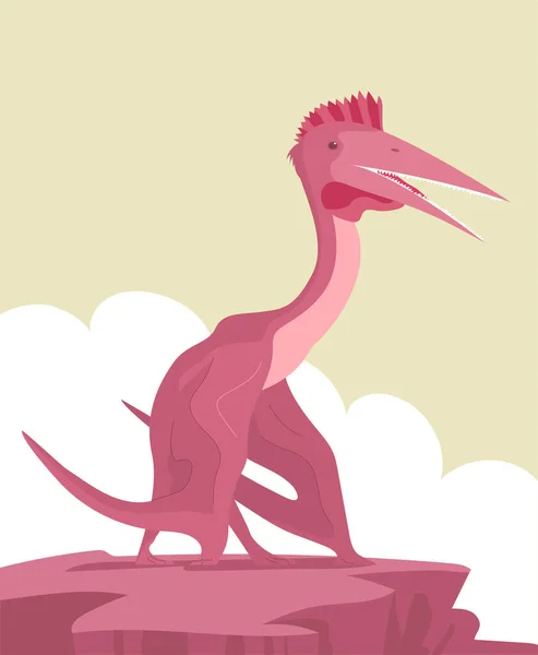 Antico Pterosauro Volante Grande Pangolino Sulla Cima Una Roccia Dinosauro — Vettoriale Stock