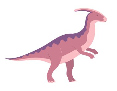Antik pangolin parasaurolophus. Kafasında boynuz olan tarih öncesi bir hayvan. Jurasik dönemin otçul dinozoru. Vektör karikatür çizimi beyaz arkaplanda izole edildi