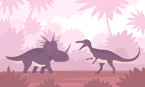 Styracosaurus Baryonyx Lizard Fight Ceratops Dangerous Horns Ancient Pangolin Dinosaur — Vector de stock